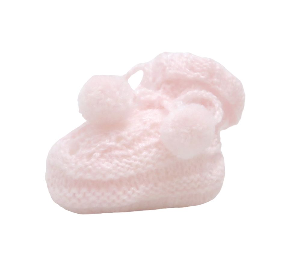 Escarpines Tejido a Mano con Pompones