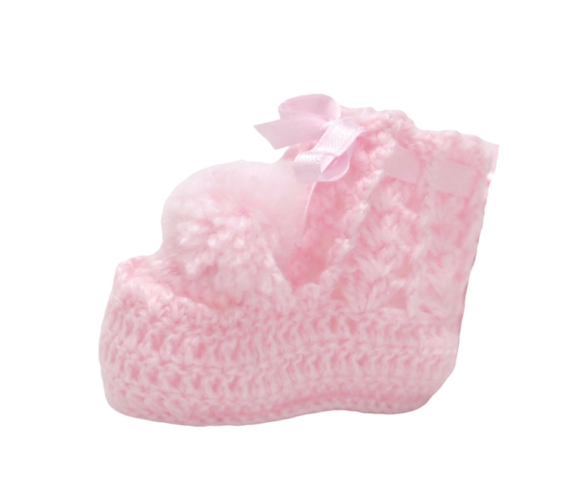 Escarpines Tejido a Mano con Pompones al Frente