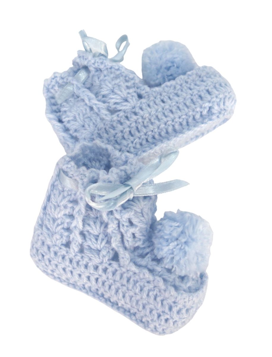 Escarpines Tejido a Mano con Pompones al Frente