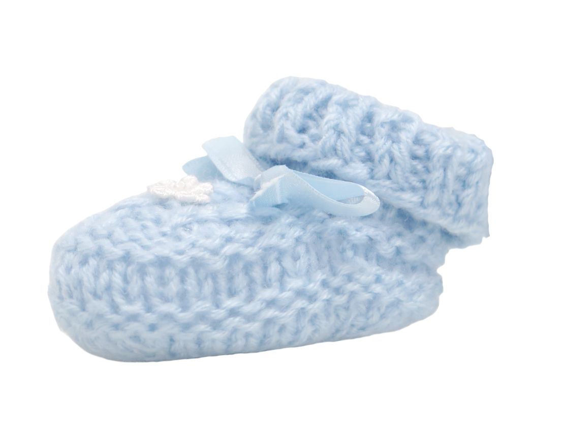 Escarpines Tejido a Mano con Aplique de Flor al Frente