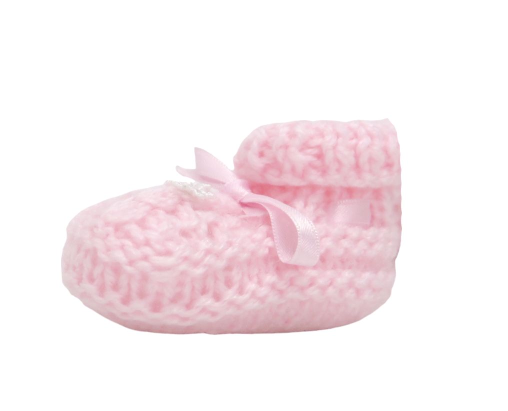 Escarpines Tejido a Mano con Aplique de Flor al Frente