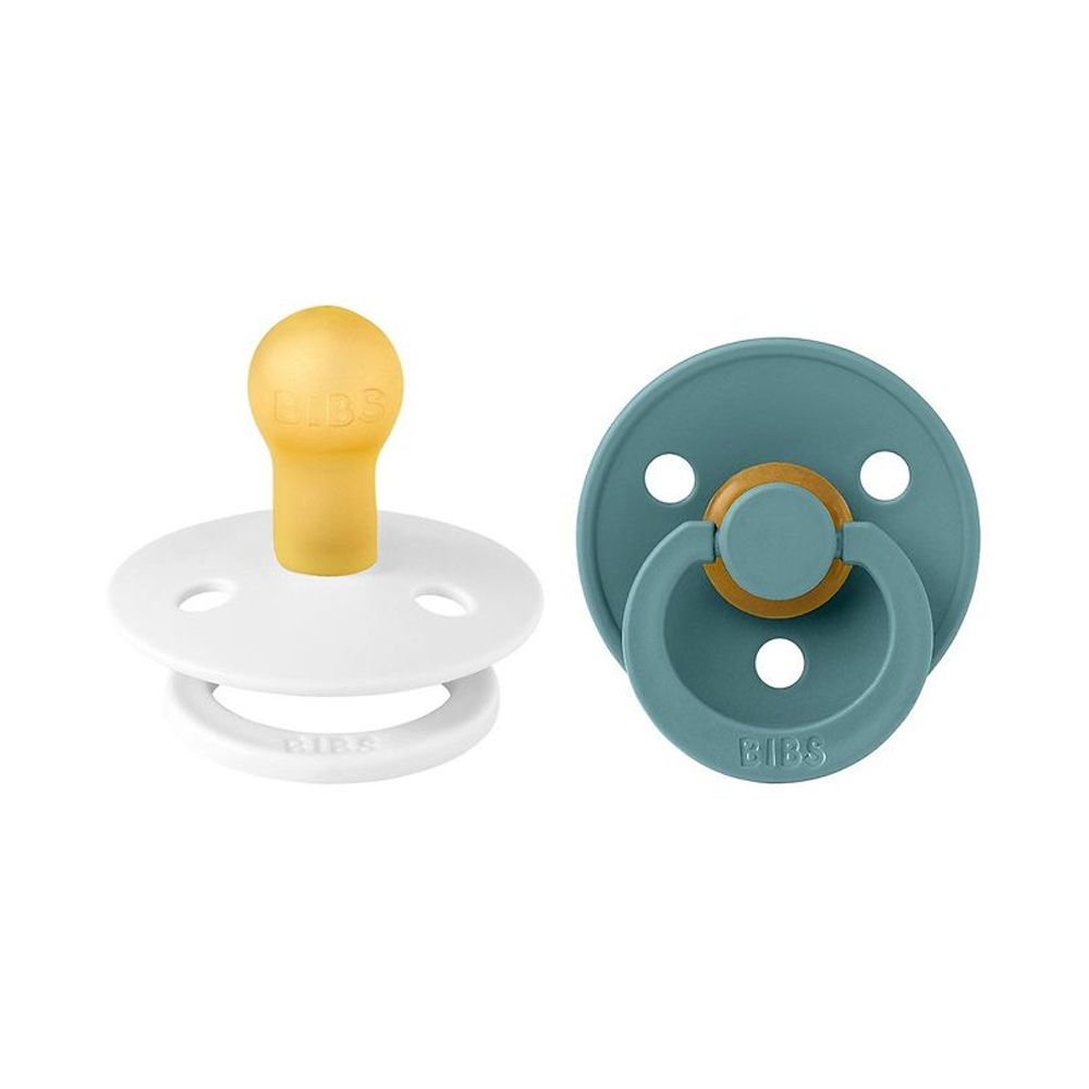 Chupete Bibs Colour Pacifier x 2 - Island Sea / White - Tetina De Caucho Natural - Latex - 6-18 Meses