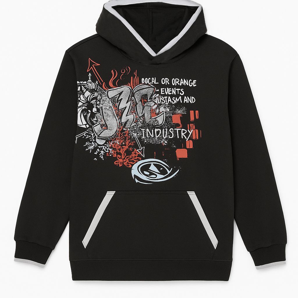 Buzo Friza con Capucha Estampado  Metalico