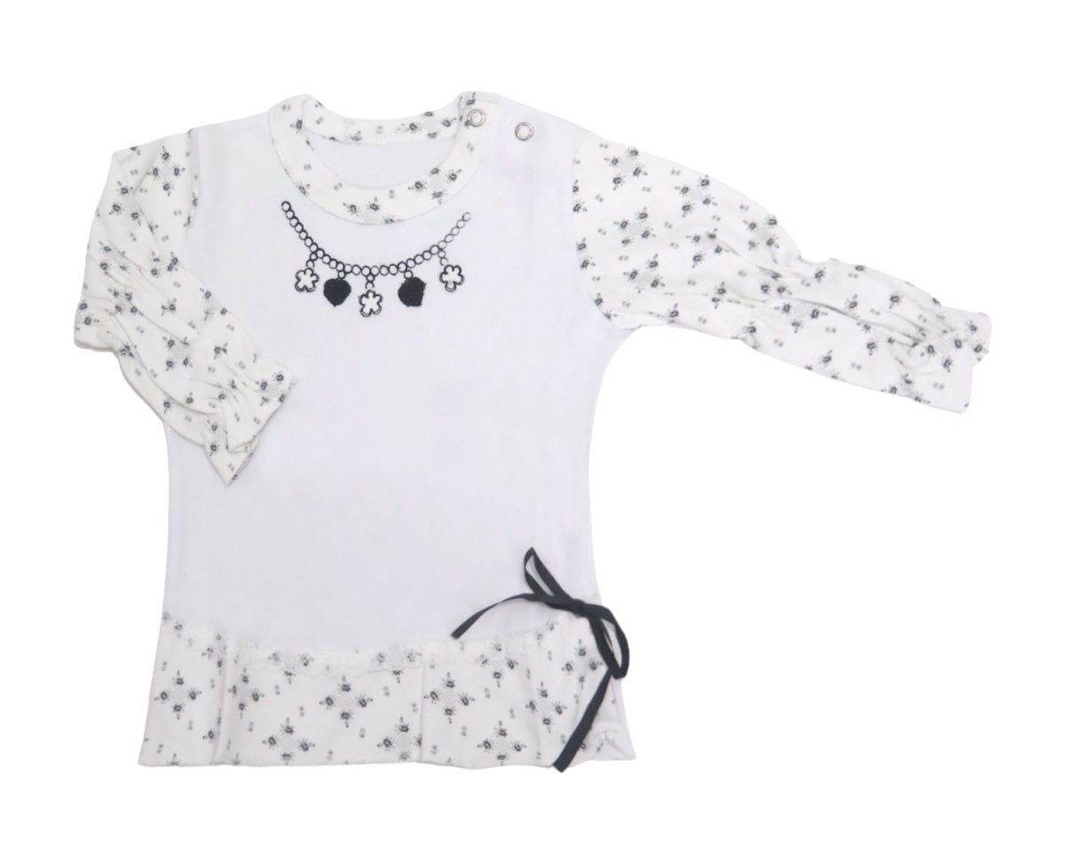 Remera Manga Larga Cuello Flores Rococo con cinta y bordado