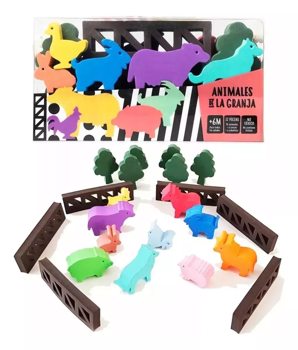Animales De La Granja De Goma Eva - 22 Piezas
