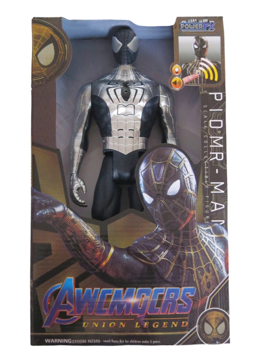 Muñeco Figura de Acción Spiderman Hombre Araña Plateado -  Avengers Marvel - Luz Y Sonido