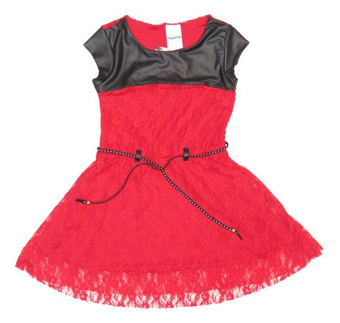 Vestido de encaje con cuerina