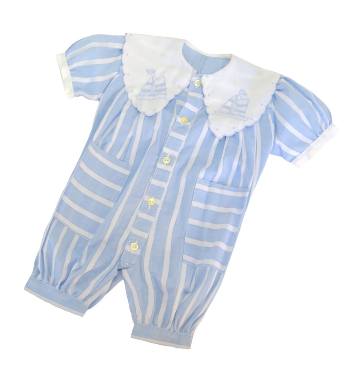 Enteritos Babucha rayada con cuello baby bordada