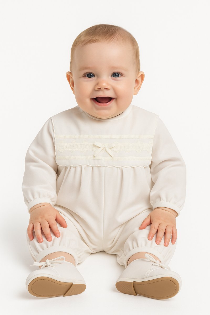 Enteritos Babucha tela mecanica cuello bordado Manga larga