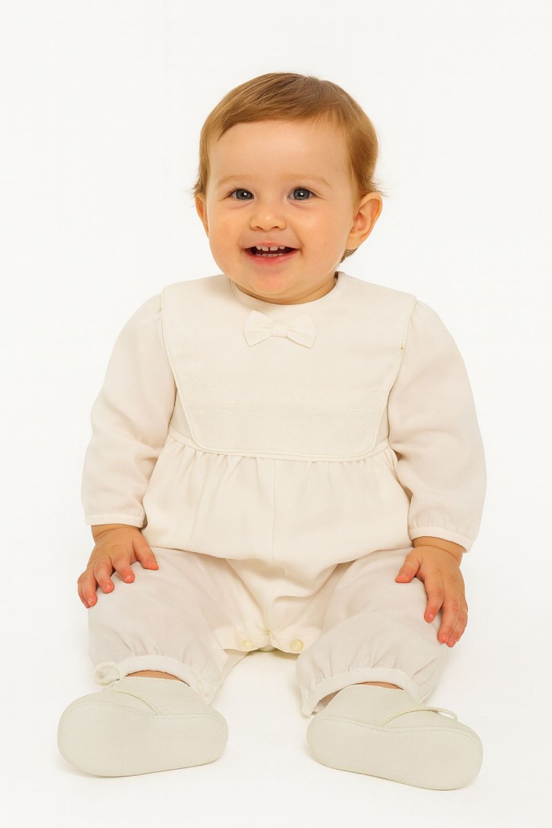 Enteritos Babucha cuello con puntilla y moño manga larga