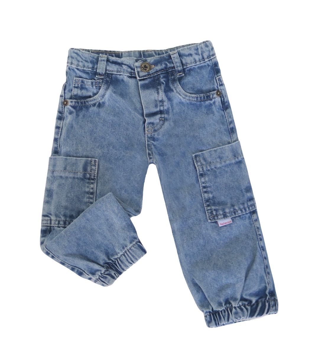 Pantalon De Jean Cargo Con Puño Y Cintura Elastizada