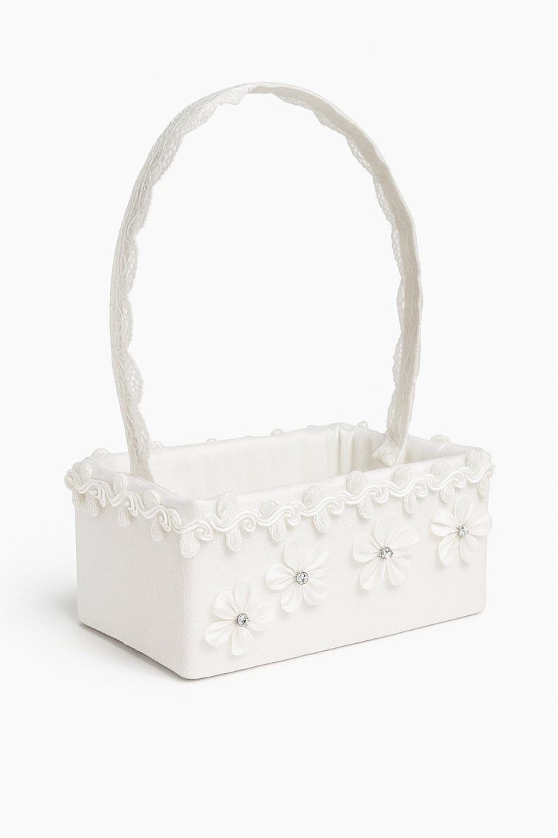 Canasta Comunion Rectangular De Tull Con Apliques De Flores
