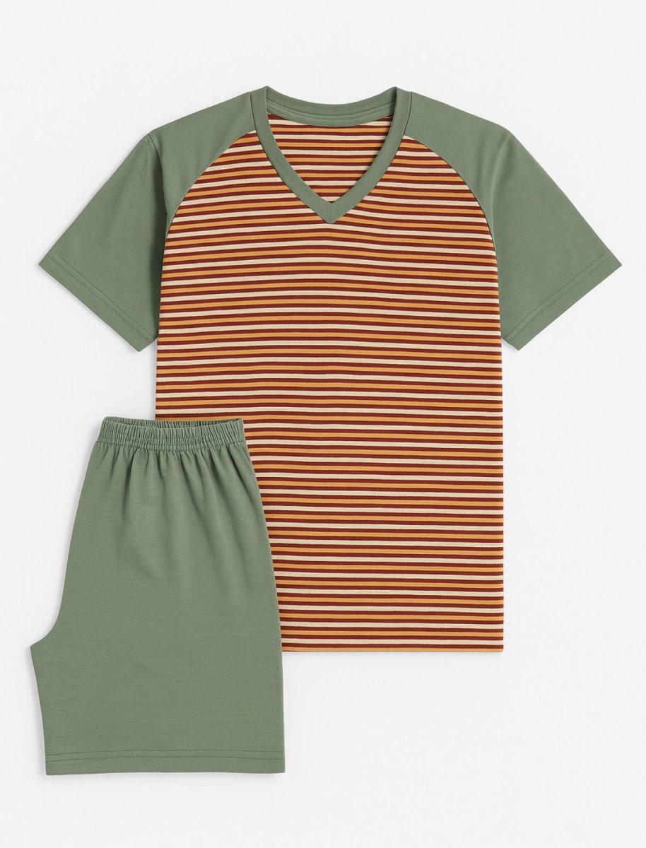 Pijama Verano Remera Manga Corta y Short Estampado Rayado