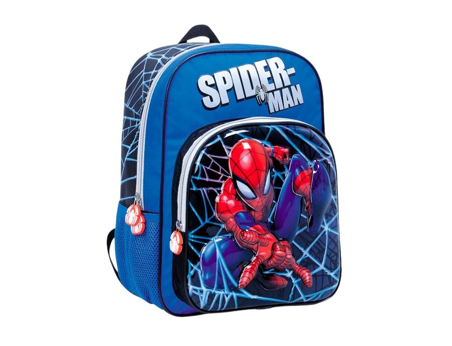 Mochila De Espalda Jardin Spiderman Hombre Araña - Frente Semi Rigido Relieve 3D - Con Bolsillo Frontal