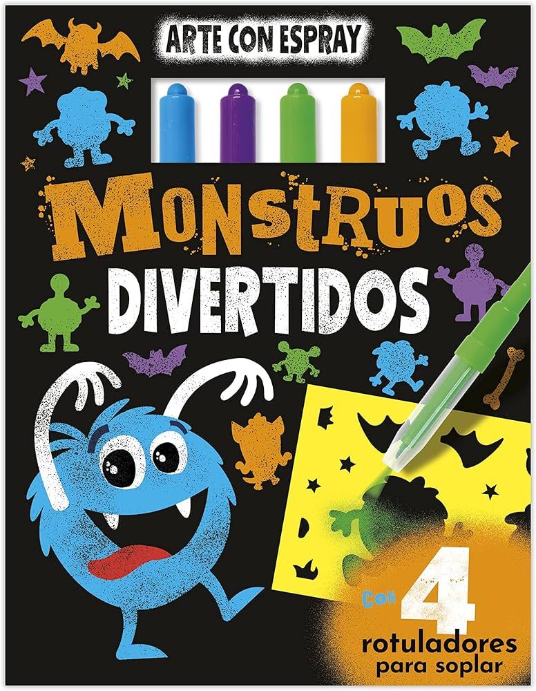 Libro Monstruos Divertidos - Arte Con Spray - 4 Rotuladores Para Soplar - Colorear Pintar