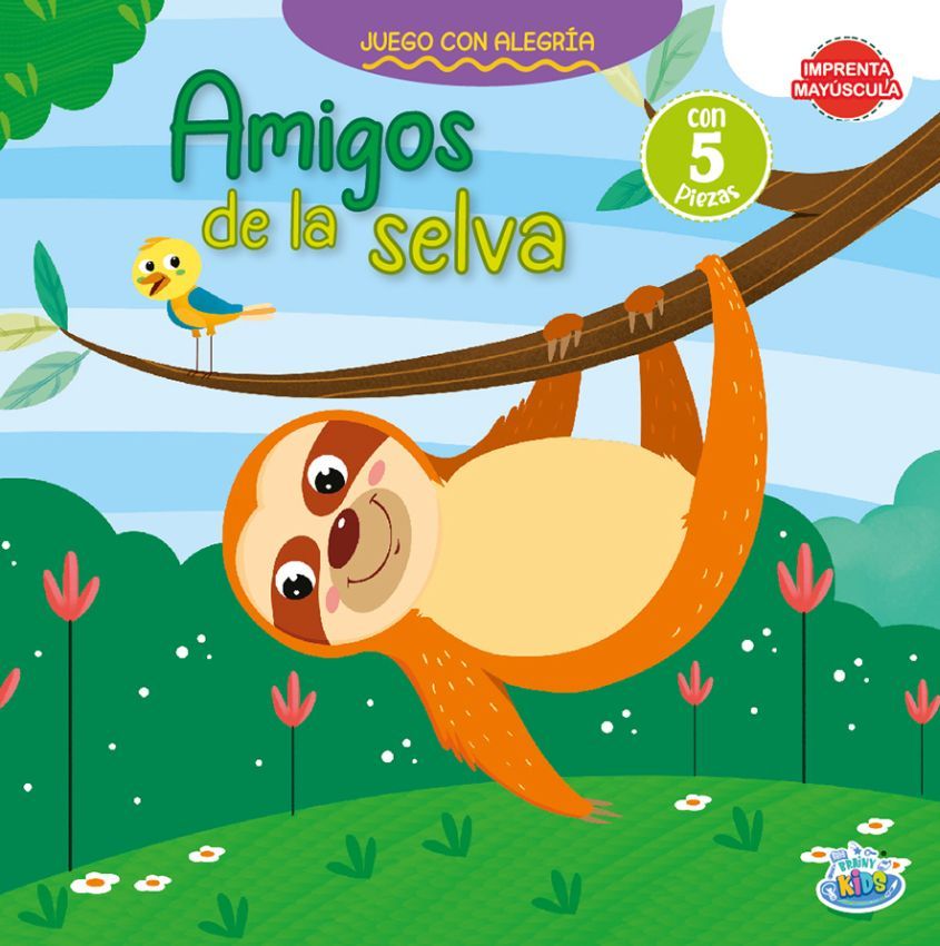 Libro Amigos De La Selva - Tapa Dura - 5 Piezas De Encastre - Imprenta Mayúscula