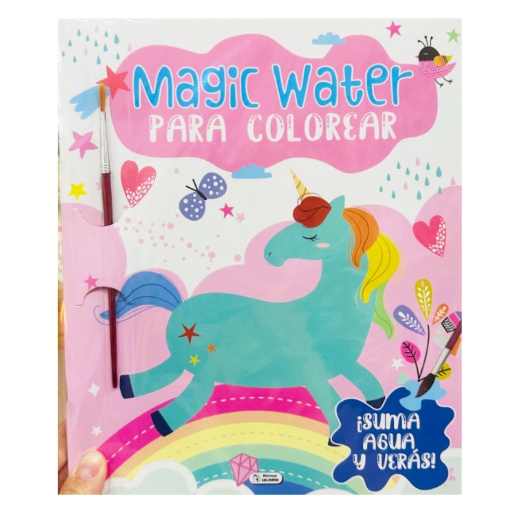 Libro Para Colorear Magic Water Unicornios - Incluye Pincel - ¡Suma Agua Y Verás!