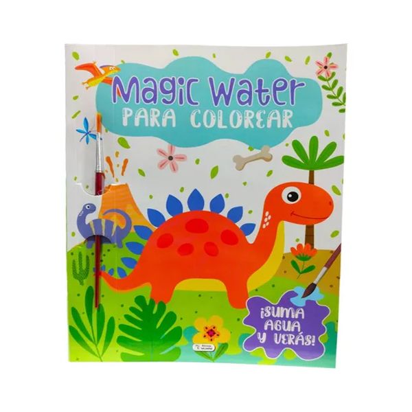 Libro Para Colorear Magic Water Dinosaurios - Incluye Pincel - ¡Suma Agua Y Verás!