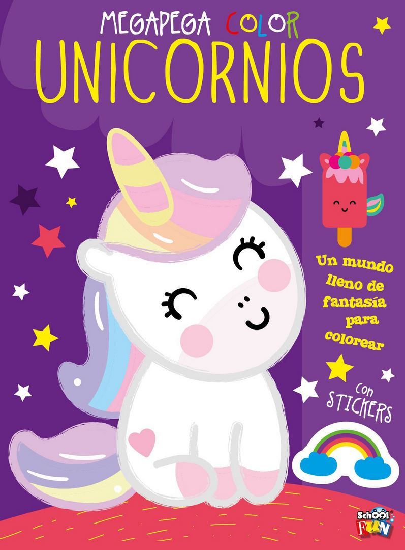Libro Para Colorear Unicornios - Incluye Stickers - Tapa Blanca