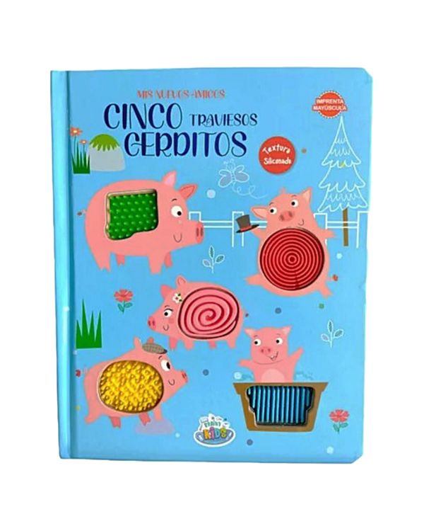 Libro Cinco Traviesos Cerditos - Imprenta Mayúscula - Con Textura - Tapa Dura