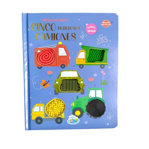Libro Cinco Poderosos Camiones - Imprenta Mayúscula - Con Textura - Tapa Dura