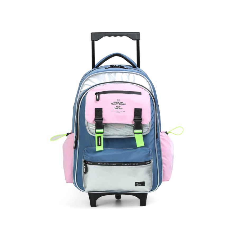Mochila Con Carro Colorblock Blue - 18 Pulgadas