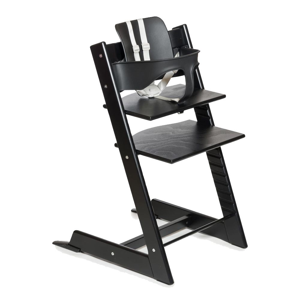 Silla Evolution - Silla de Comer de Madera Evolutiva con Bandeja, Respaldo, Set Bebé y Cinturón de 5 Puntos - NEGRA