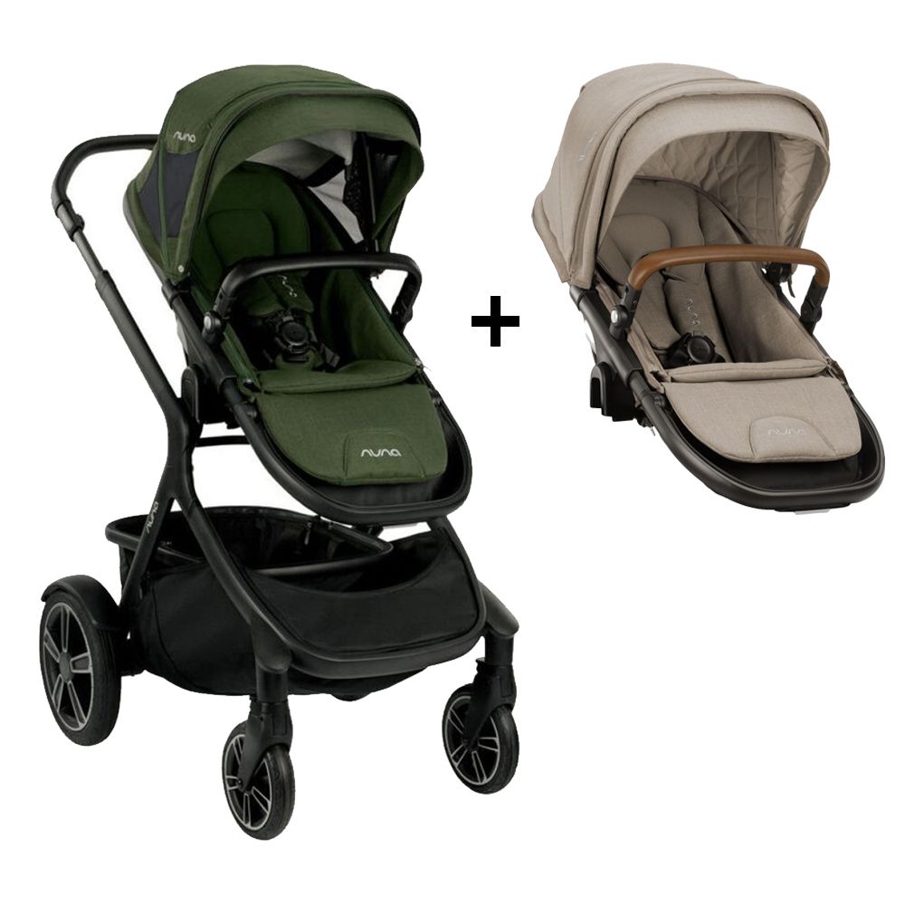 Demi Grow + Asiento Extra - Cochecito Doble Gemelar Mellizos Evergreen