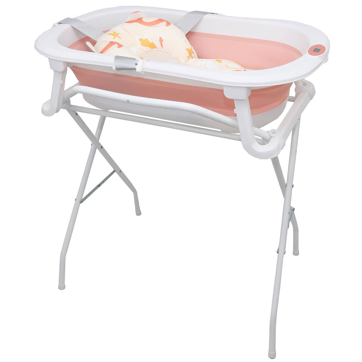 Catre de baño con bañera plegable soporte para bebe y termometro digital