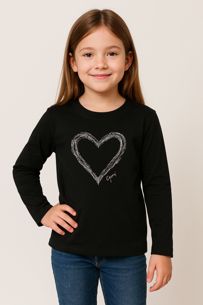 Remera Algodon Manda larga con estampado de corazon