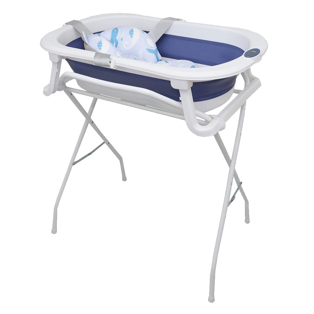 Catre de baño con bañera plegable soporte para bebe y termometro digital