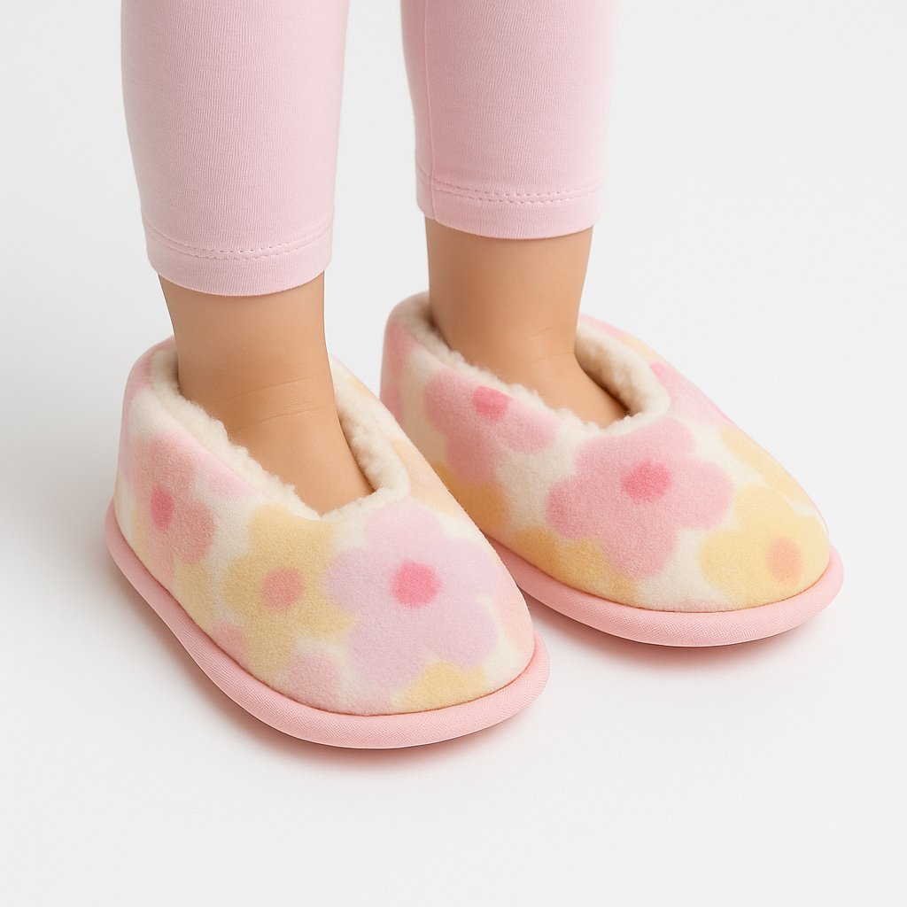 Pantuflas de Polar Con Flores Con Corderito Adentro