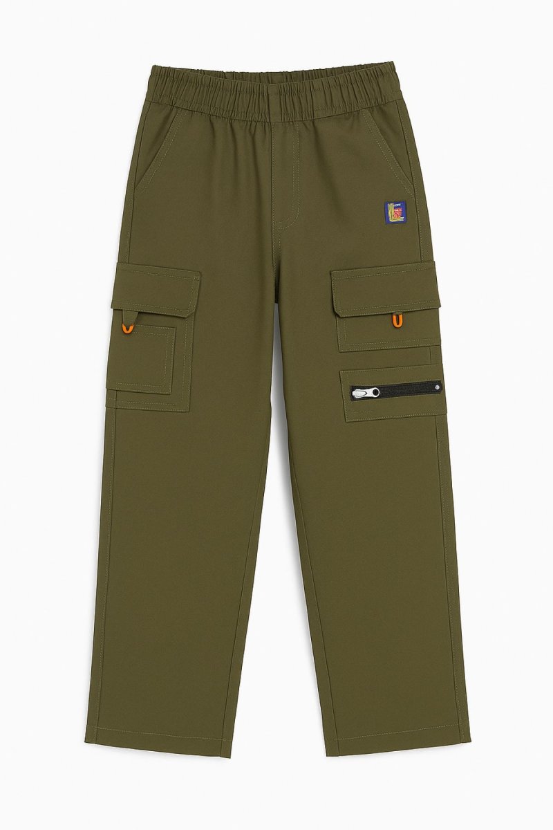 Pantalón De Gabardina Con Cintura Elaztizada Cargo Recto