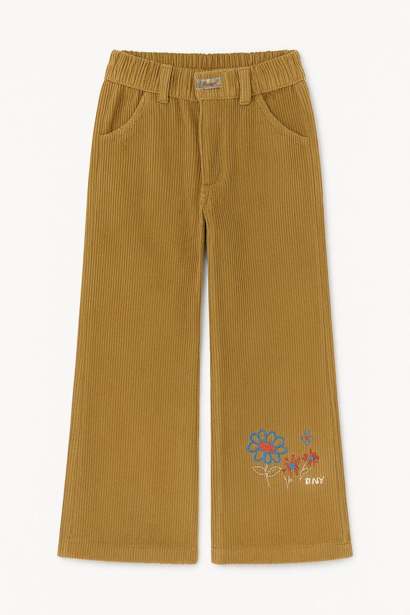 Pantalon Corderoy Con Cintura Elastizada y Flores Bordadas
