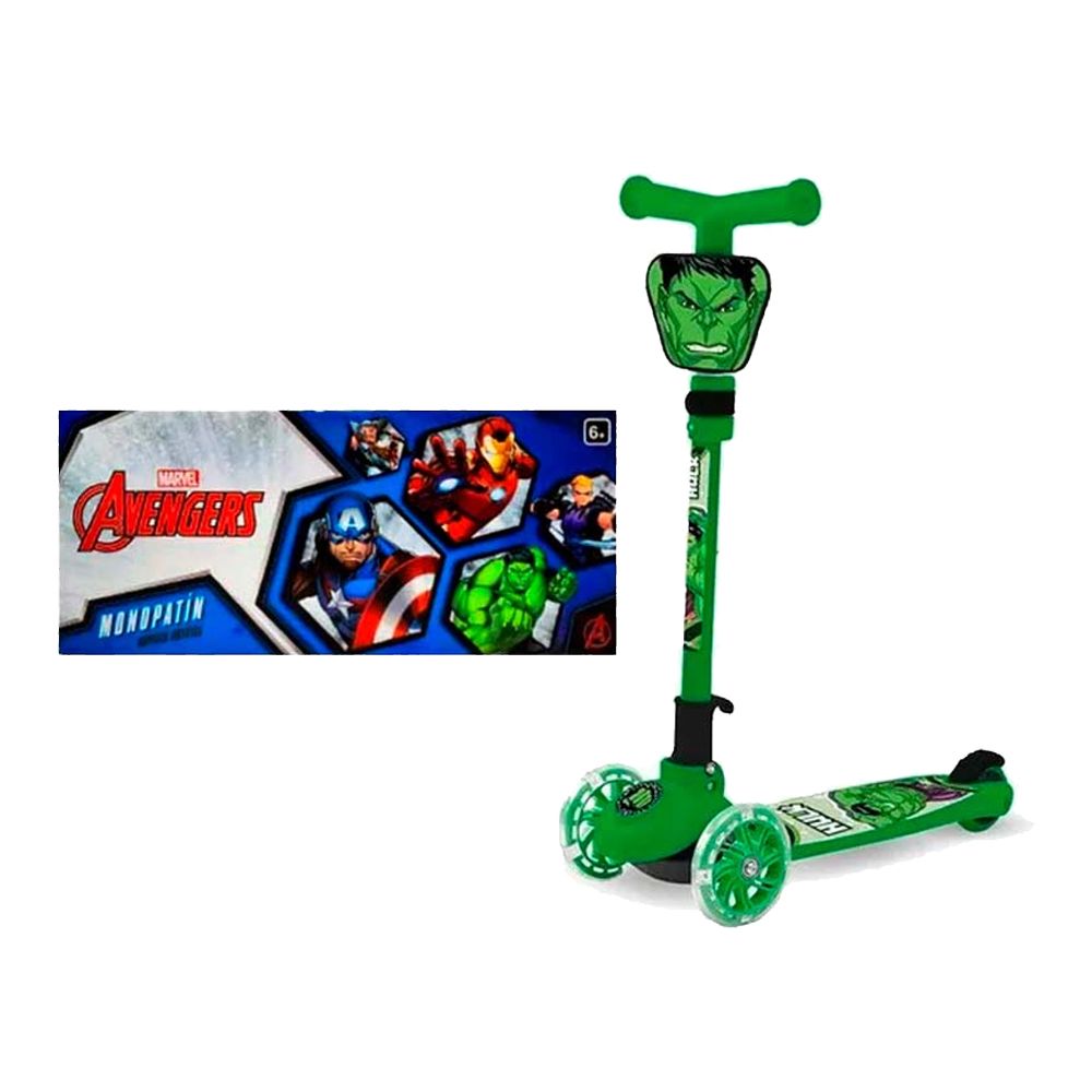 Monopatin Infantil Avengers Hulk Plegable Con Luces En Las Ruedas