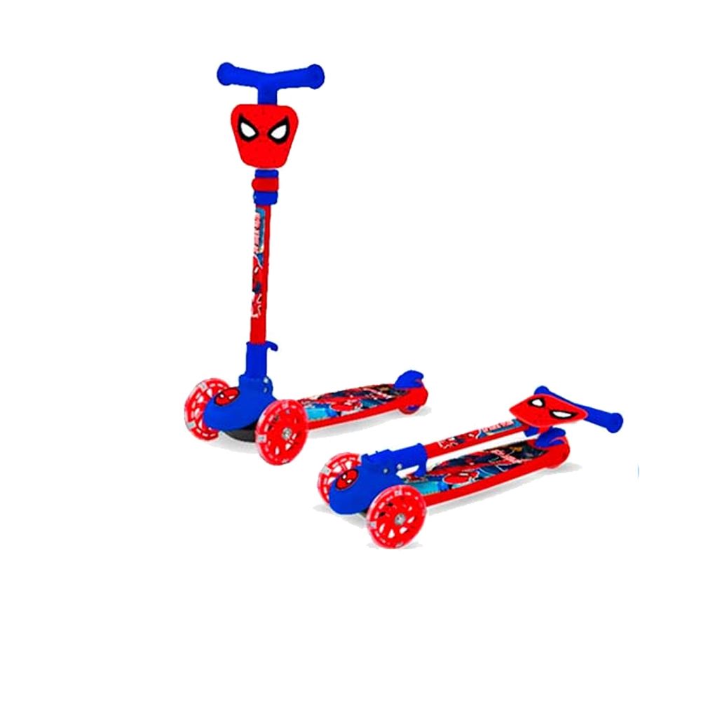 Monopatin Spiderman Hombre Araña Plegable 3 Ruedas Con Luces