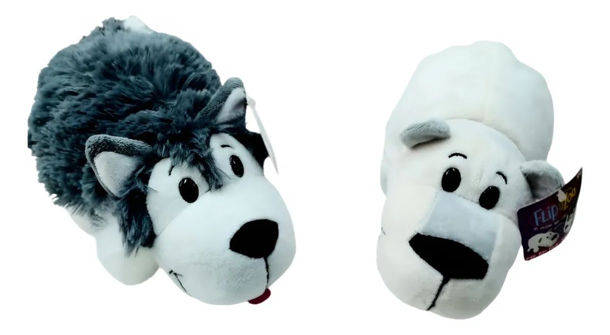 Peluche Reversible 2 En 1 - Oso Polar Y Perro Husky