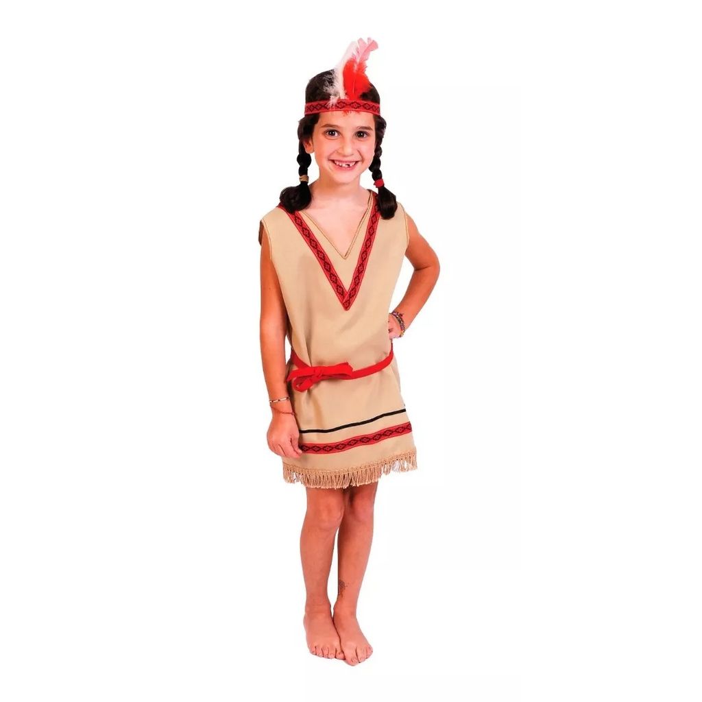 Disfraz Patrio India Con Vincha De Plumas