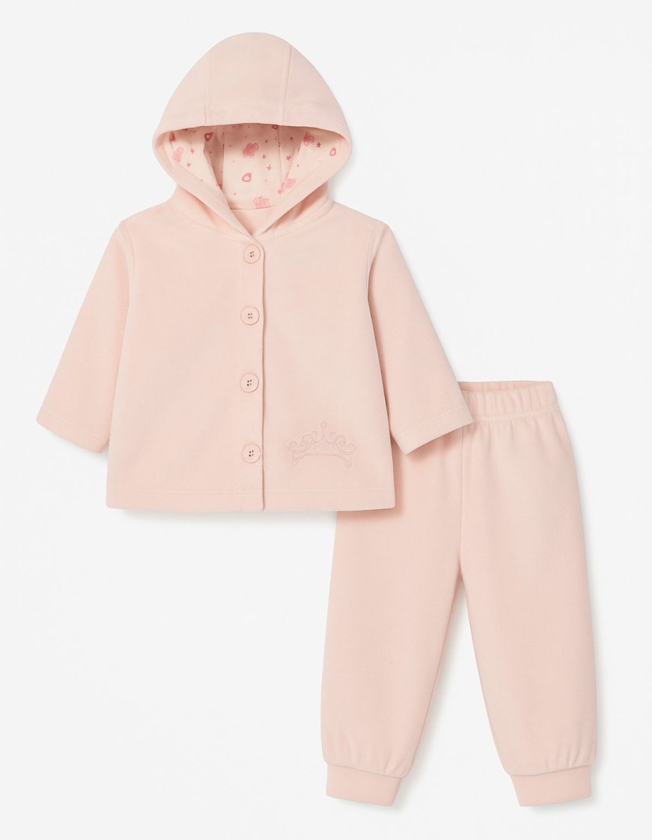 Conjunto Plush Campera Bordada Corona y Pantalon sin Pie