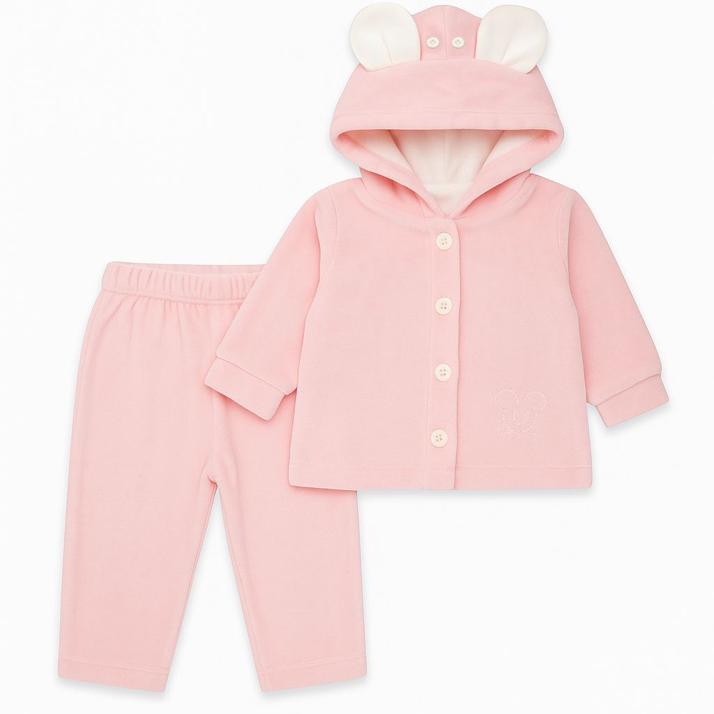 Conjunto Plush Campera Bordada Con Raton y Pantalon Sin Pie