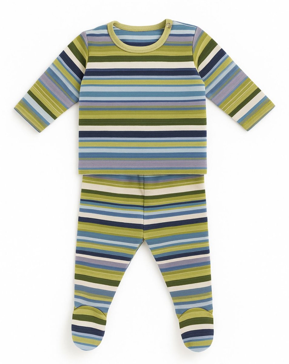 Conjunto Remera Manga Larga Pantalon Con Pie Rayado Termico