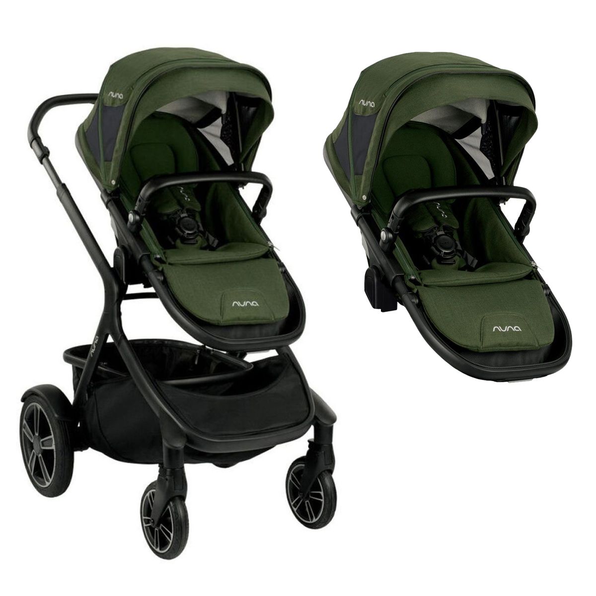 Demi Grow + Asiento Extra - Cochecito Doble Gemelar Mellizos Evergreen