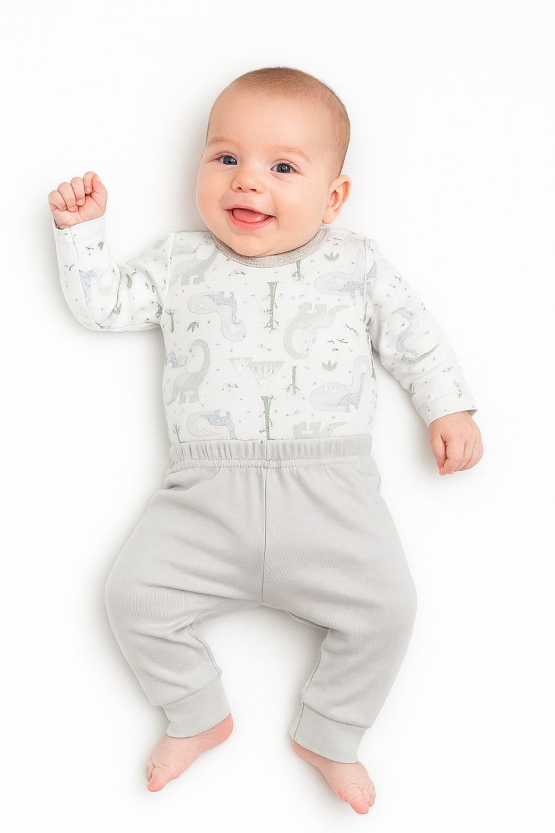 Conjunto Algodon Medio Osito Sin Pie Body M/L Estampada Dinosaurios