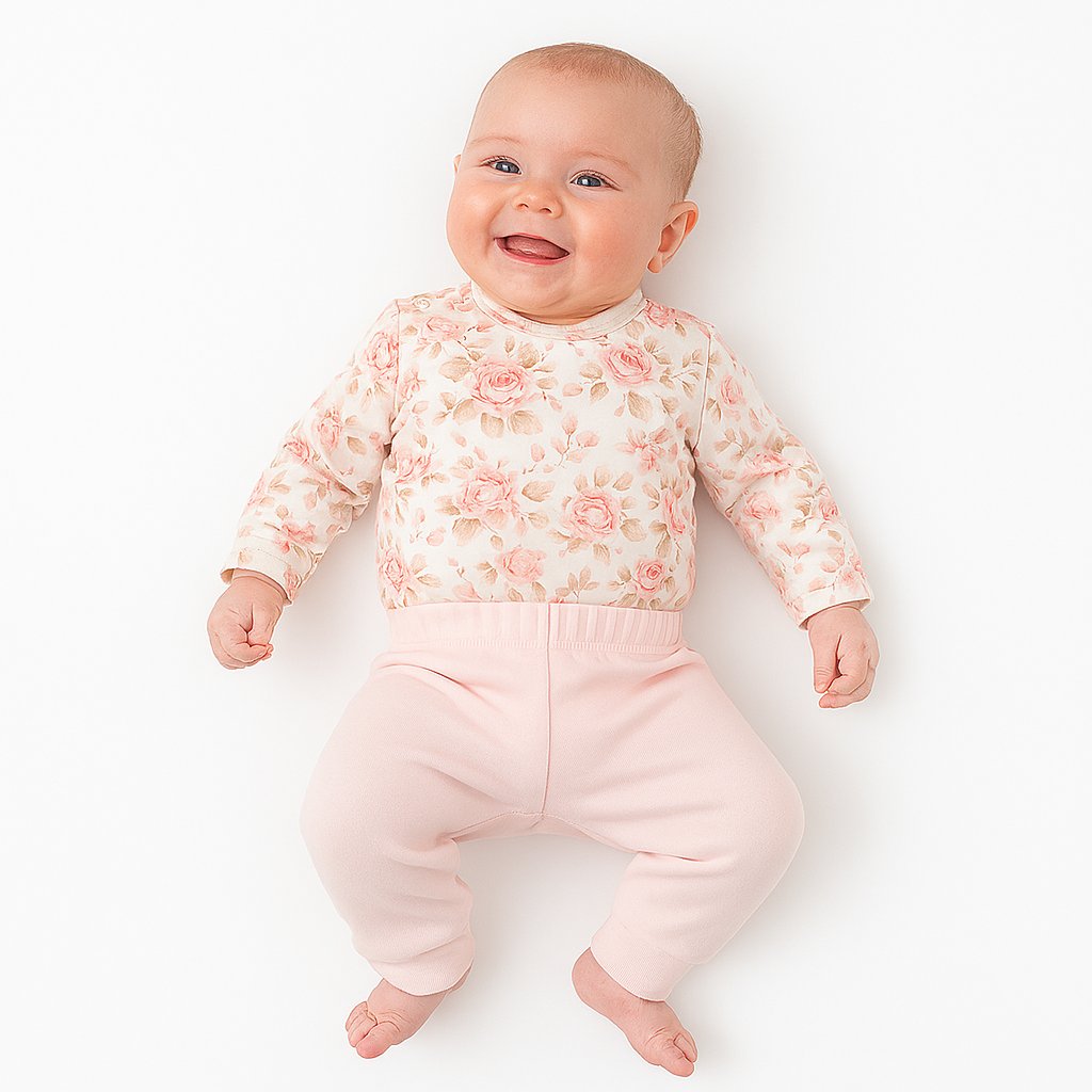 Conjunto Algodon Medio Osito Sin Pie Body M/L Estampada Flores