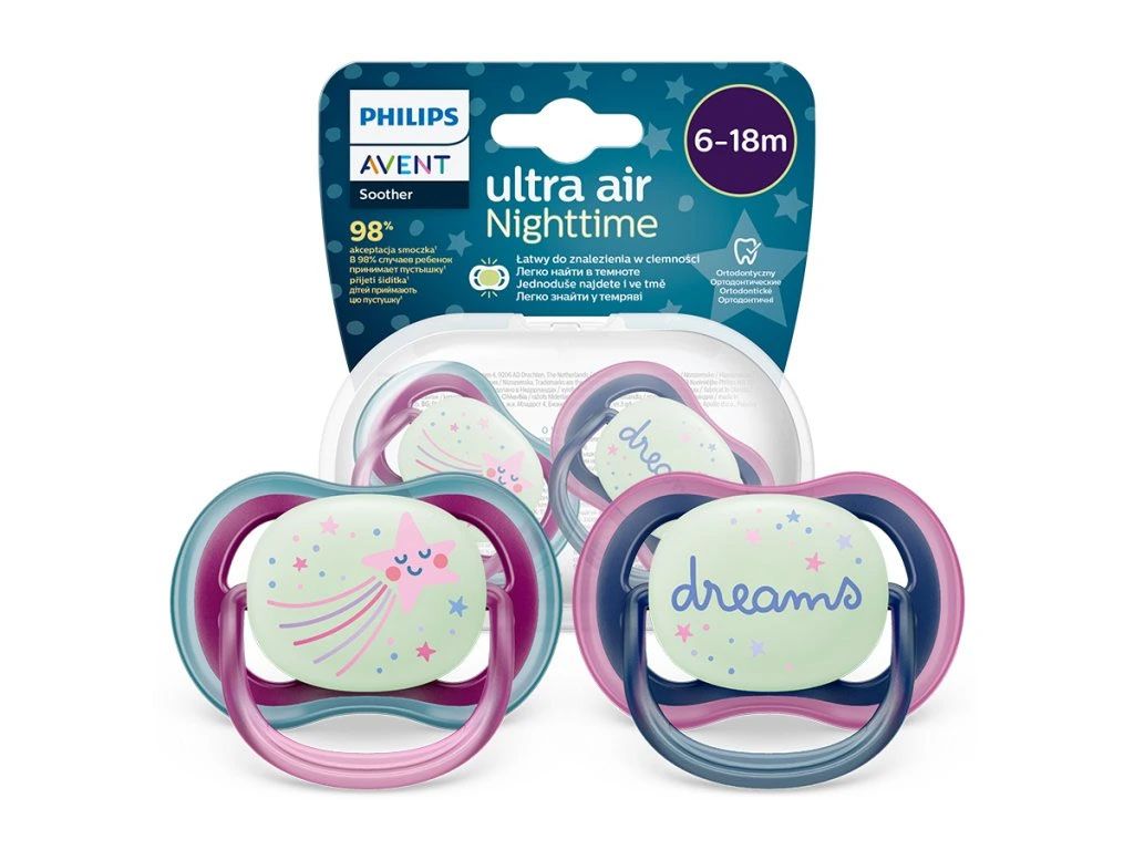Chupete Ultra Air Nighttime Silicona 6-18m Meses BPA FREE x2