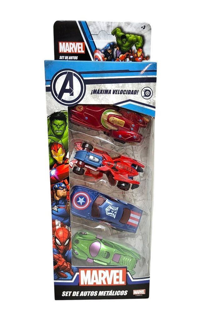 Set De Autos Metalicos Avengers Marvel X4: Iron Man - Capitan America - Hulk - Spiderman