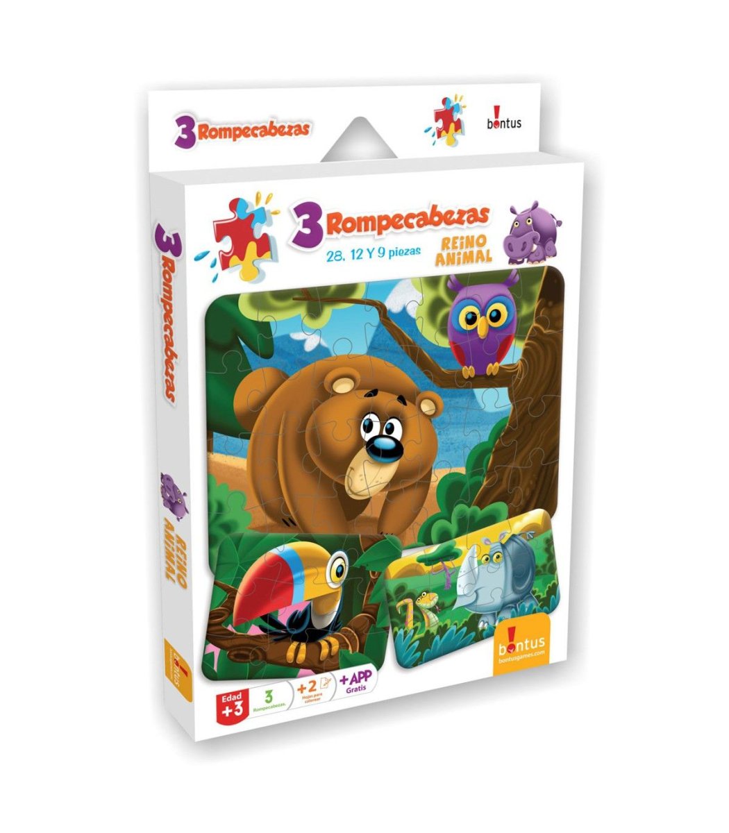 Puzzle Reino Animal 3 En 1: 9, 12 Y 28 Piezas - Rompecabezas