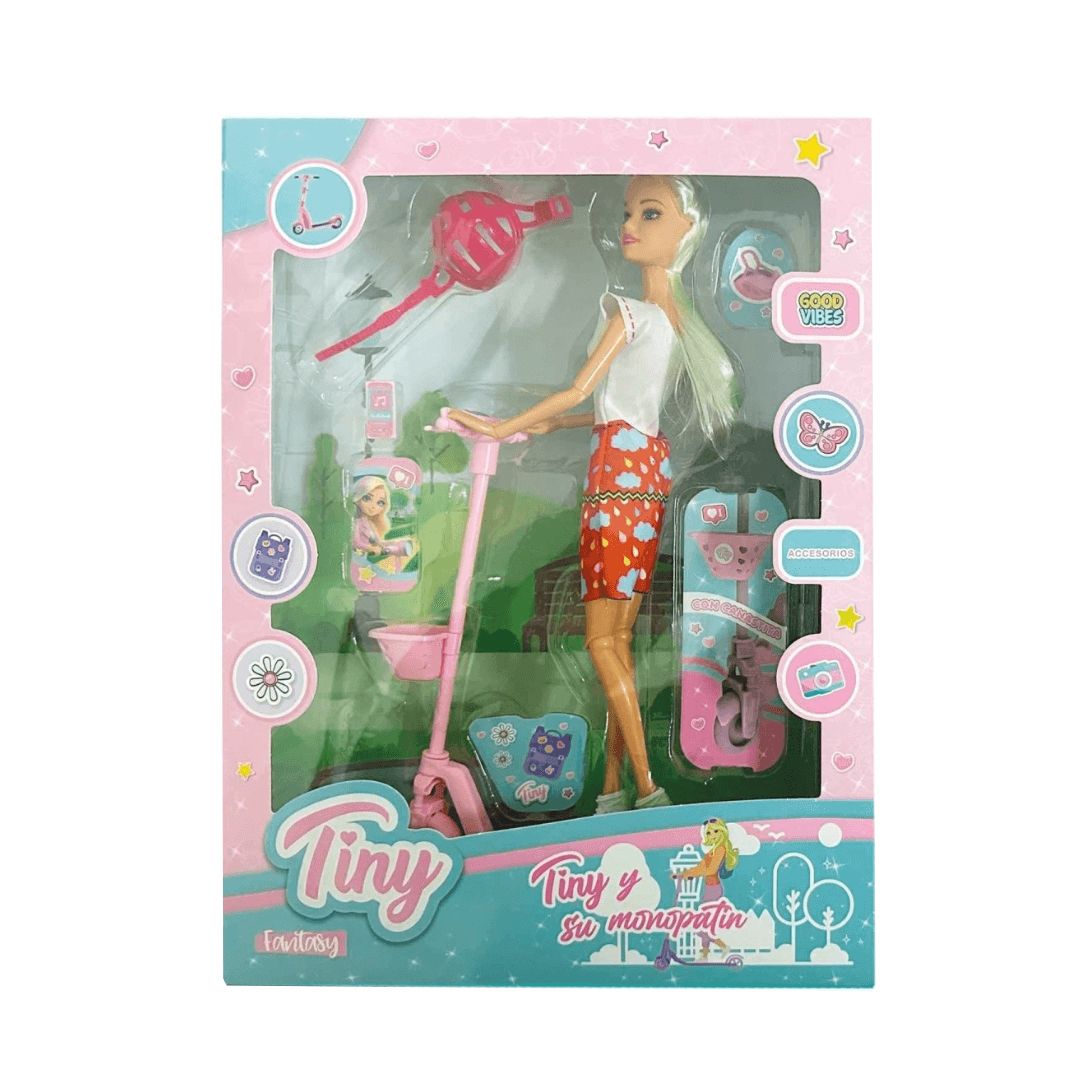 Muñeca Articulada Tiny Y Su Monopatin