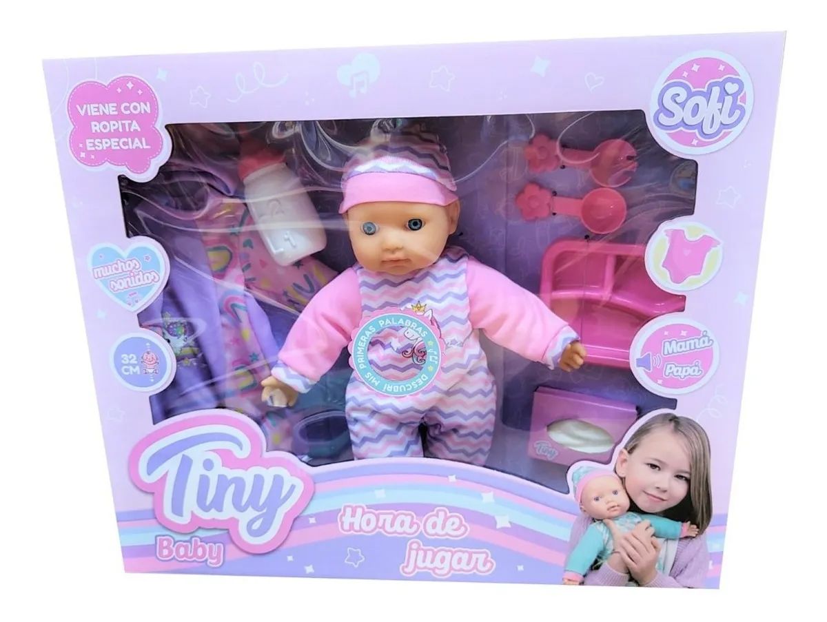 Muñeca Bebote Sofi Con Sonido Y Accesorios - Hora De Jugar - Tiny Baby
