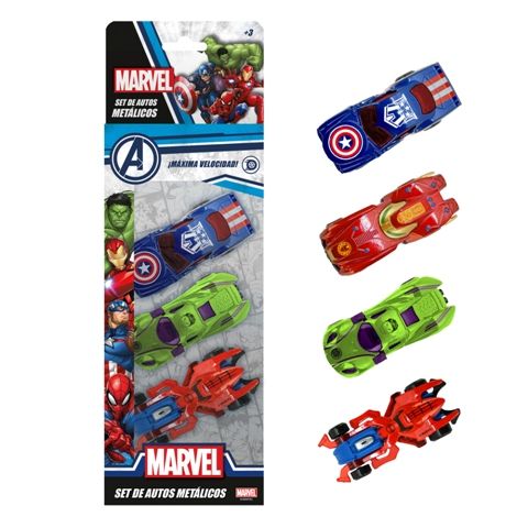 Set de Autos Metálicos Avengers Marvel X3: Capitán América - Hulk - Spiderman